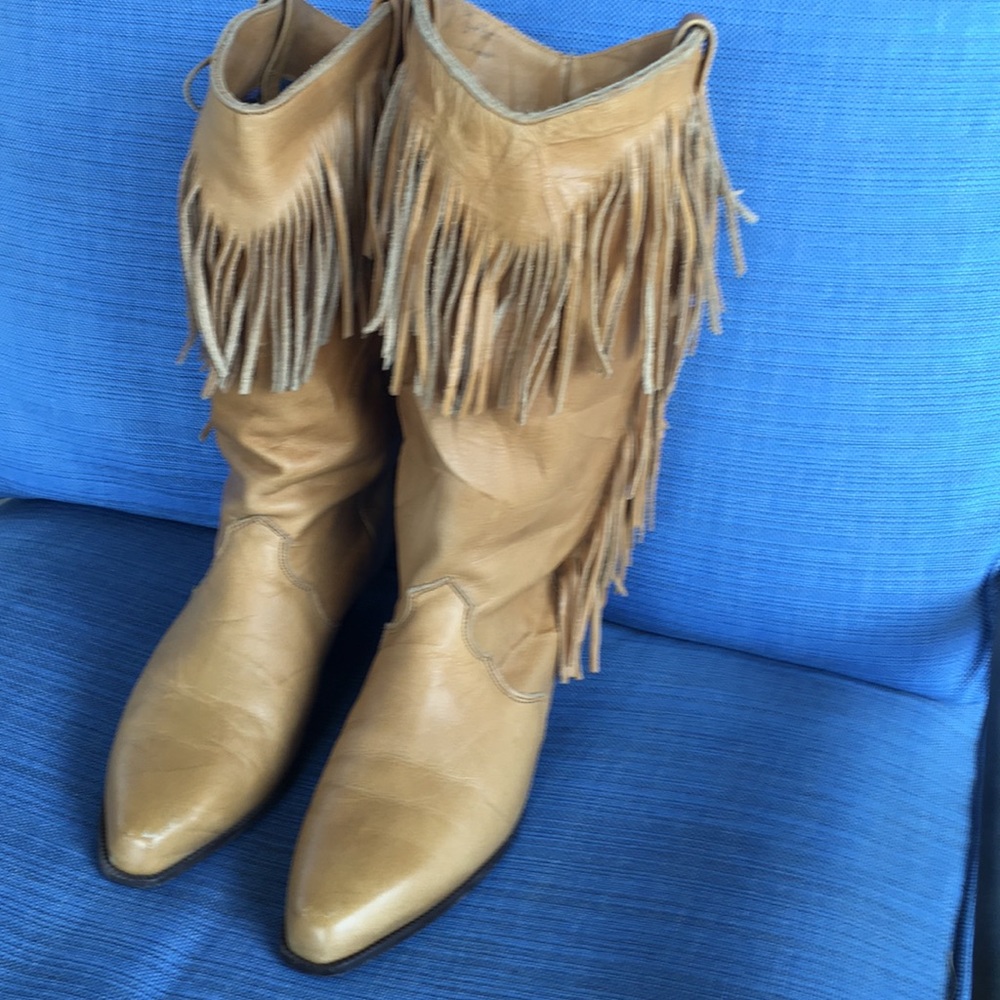 DINGO FRINGE CAMEL TAN LEATHER COWBOY BOOTS - Picture 2 of 4